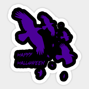 Happy Halloween Crows In Flight Vector Silhouette Purple Sticker